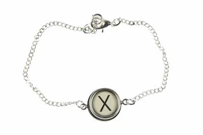 Abc Antico Schreibmaschinentaste Pulsante Bracciale Richiesta Iniziale Bianco - Immagine 1 di 4