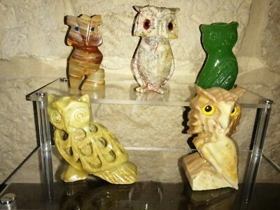 Lot 5 statue figurine Chouette Hibou minéraux onyx  marbre collection  - Photo 1/3