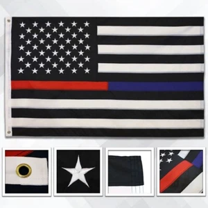 Bandiera sottile linea rossa/blu ricamata 3x5ft - bandiere linea sottile per sostenere il fuoco della polizia - Foto 1 di 5