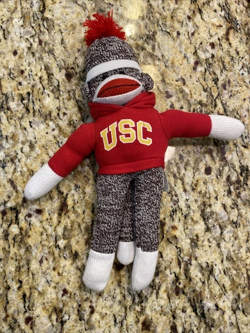 Plushland USC Trojans NCAA 11" Tall Sock Monkey in Logo Removable Hoodie Cover