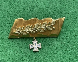 Rare WW1 German Splinter Pin Iron Cross With Oak Leaves Trench Art Brass Shell - Picture 1 of 2
