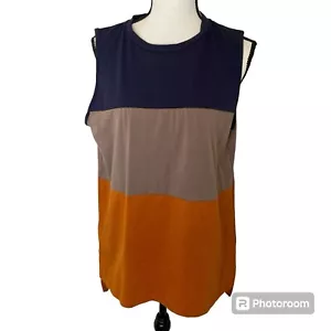 Emery Rose Women's Large Color-block Sleeveless Tank Top Orange & Navy Blue - Picture 1 of 8