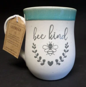 "Bienenkind" mit Biene hellblau Aqua Rand Steinzeug großer Kaffeebecher 20 Oz - Bild 1 von 8