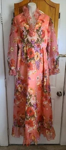VTG 60’s Lorrie Deb San Francisco Empire Waist Floral Maxi Party Dress Size M - Picture 1 of 21