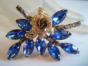 Juliana Beautiful Rose Blue Navetta Crystal Brooch - Picture 1 of 6