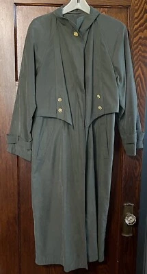 Fleet Street Long Raincoat ~ Sage Green ~ Size 10 ~ Lined ~ Button Front - Image 1 of 4