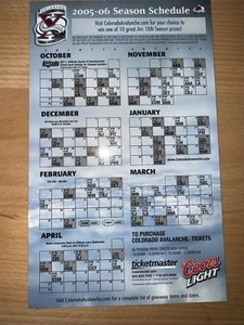 2005-06 COLORADO VALANGA NHL CALENDARIO MAGNETE - COORS LIGHT BEER - Foto 1 di 1