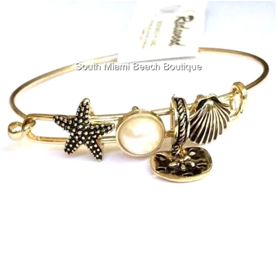 Sand Dollar Sea Life Charm Bracelet Gold Plated 8" Shell Starfish Island Beach - Image 1 of 4