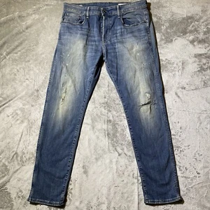 G Star Raw Jeans Herren 36x32 Blau Denim Light Wash 3301 Slim Distressed Button Fly - Bild 1 von 11