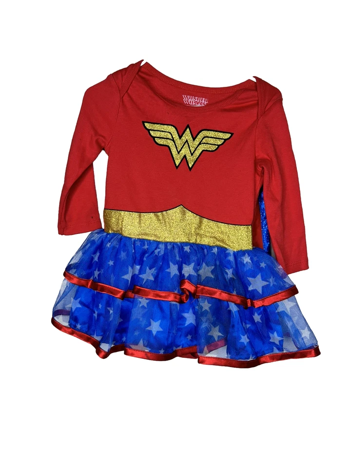 DC Comics Baby Girl Bodysuit Wonder Woman Costume  Tutu, Size 6-12 mo Cape Dress - Image 1 of 4