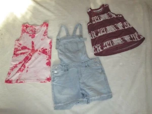 Girls Denim Overall Shorts Jean Shortalls Cat & Jack , 2 Tanks Lot of 3, 10 & 12 - Picture 1 of 13