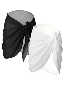 2 Pieces Sarong Coverups for Women Bathing Suit Wrap Swimsuit Black, White - Picture 1 of 7