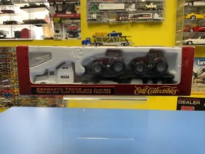 ERTL COLECCIONABLES KENWORTH T600B CON REMOLQUE DE PLATAFORMA PLANA Y ESTUCHE IH MAXXUM NUEVO Foto 1 de 4