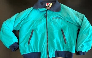 *Vintage Goodyear Swingster Jacket Mens Bomber Polar Fleece Blue Teal Zip L USA - Picture 1 of 7