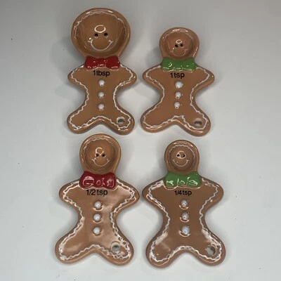 Pier1 Imports Gingerbread Men Ceramic Measuring Nesting Spoons Set X 4 Christmas - Image 1 of 4