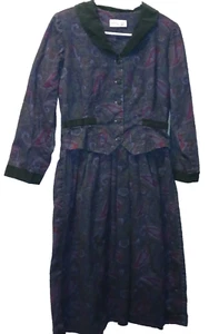 VESTIDO PANA MANGA LARGA FLORAL AZUL LANZ VINTAGE TALLA M - Imagen 1 de 2