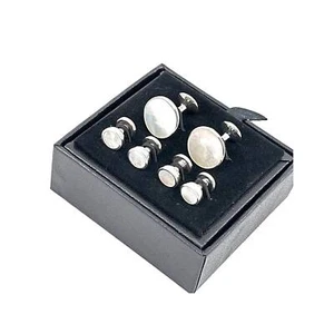 Cufflinks And Studs Dress Shirt Set 925 Sterling Silver Set With Mother Of Pearl - Picture 1 of 10