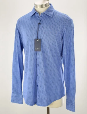 STONE ROSE Mens Blue Herringbone BANGKOK Long Sleeve Cotton Knit Shirt SMALL NWT - Image 1 of 2