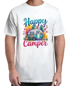 Funny Happy Camper Camping Apparel Trailer RV Vintage Adult S-4XL T-Shirt - Picture 1 of 5