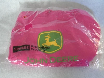John Deere Pink Womens Logo Graphic Hooded Pullover Sweatshirt Size Medium NEW - Image 1 of 4
