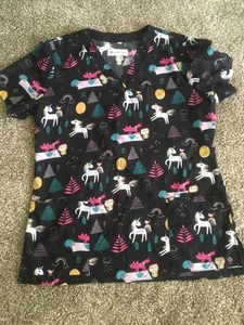 White Cross Scrub Top Sz Small Multicolored  - Picture 1 of 2