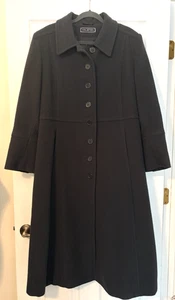 Abrigo Halston Negro Carbón 100% Lana Largo Completo Botón Delantero Talla 10 Rusia - Imagen 1 de 9
