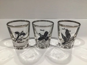 4er Set Vintage Canvasback Ente Schnapsgläser Silberrand 2,5" - Bild 1 von 4