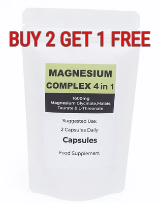 Magnesium Glycinate 4 in 1 Complex Capsules,1600mg,No Fillers,High Strength - Image 1 of 4