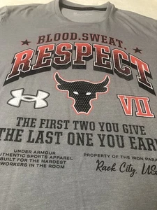 Under Armour Project Rock Shirt Short Sleeve Blood Sweat Respect Size L Mens - Picture 1 of 10