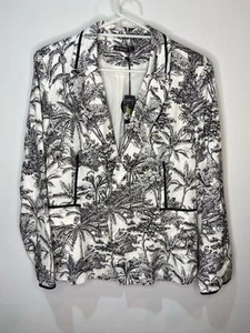 Fate + Becker Women’s Jacket Size 12 Black And White PalmDesign Lined Light BNWT - Picture 1 of 11