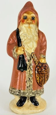 Gorham Vaillancourt 1987 arte popular Papá Noel y abrigo rosa, cesta de manzana 6 pulgadas Foto 1 de 4