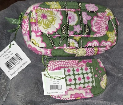 Vera Bradley Olivia Pink Cosmetic Bag Makeup Case & Matching Clip Zip BRAND NEW - Image 1 of 4