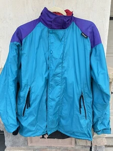 Marmot Windbreaker Full Zip Hidden Hood Gore Tex Teal Red Purple Oversized Small - Picture 1 of 8