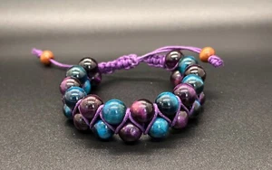 Blue & Purple Tiger Eye Purple Hemp  Bracelet Mala Yoga Hemp Handmade - Picture 1 of 2