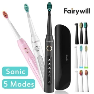 Fairywill Sonic Electric Toothbrush USB Rechargeable with Brush Heads 5 Modes - Picture 1 of 21