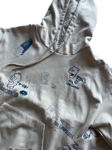 OFF WHITE Felpa con cappuccio The Simpsons 20th uomo avorio opaco Groening manica lunga grande nuova con etichetta