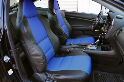 PARA ACURA RSX IGGEE S. CUERO A MEDIDA AJUSTE 2 FUNDAS DE ASIENTO DELANTERAS NEGRO/AZUL Foto 1 de 4