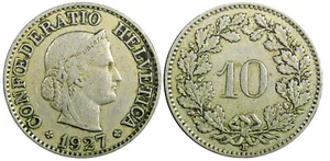 SUIZA Cobre-Níquel 1927 B 10 Rappen KM# 27 (23 467) - Imagen 1 de 3