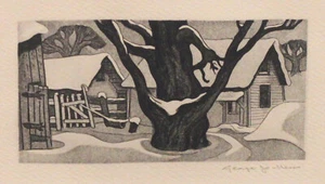 George Jo Mess "Christmas Card" aquatint etching; Historic Indiana Art - Picture 1 of 2