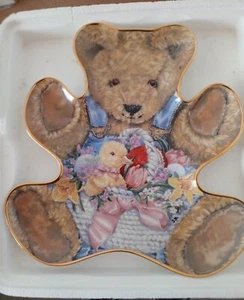 Oso de Pascua de Peluche Plato Coleccionista Edición Limitada Franklin Mint Borde Oro 24K - Imagen 1 de 3