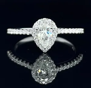Pear shape Diamond Halo Ring in Platinum, Engagement - Picture 1 of 12