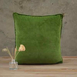 Luxury Moss Green Velvet Cushion Cover with Piping – Soft Solid Cotton Pillowcas - Picture 1 of 7