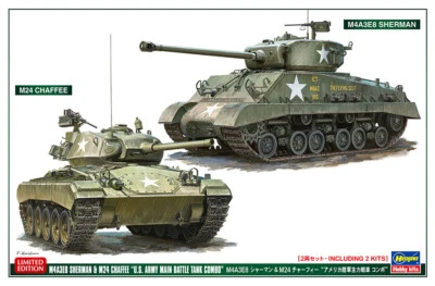 M4A3E8 Sherman & M24 Chaffee U.S. Army Main Battle Tank Combo 1:72 Plastic Kit - Immagine 1 di 2
