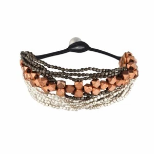 Silver Bracelet Rose Gold Brass Faceted Bead Multi Strand Cord - 81stgeneration - Bild 1 von 3