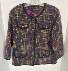 Multiples Womens M Multicolor Textured Lined Long Sleeve Blazer Pre Owned - Picture 1 of 10