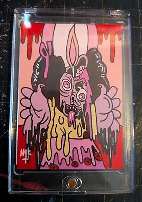 GARbage pail kids sketch card, hand drawn, inks on card, plain signed back cased - Image 1 of 2