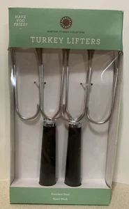New MARTHA STEWART MEAT LIFTERS FOR YOUR HAM, TURKEY, OR ROAST Black Handles - Picture 1 of 3