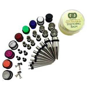 28pc Steel Starter Ear Taper Stretching Expander Kit /Plug Set 1.3mm-10mm +BALM - Picture 1 of 5