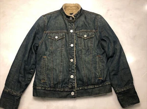 Giacca di jeans Gap Denim taglia media sherpa foderata in pelliccia camionista lavaggio medio a scatto - Foto 1 di 5