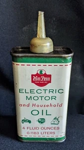 Vtg WM PENN ELECTRIC MOTOR and HOUSEHOLD OIL Full Advertising Tin Can 4oz - Picture 1 of 5